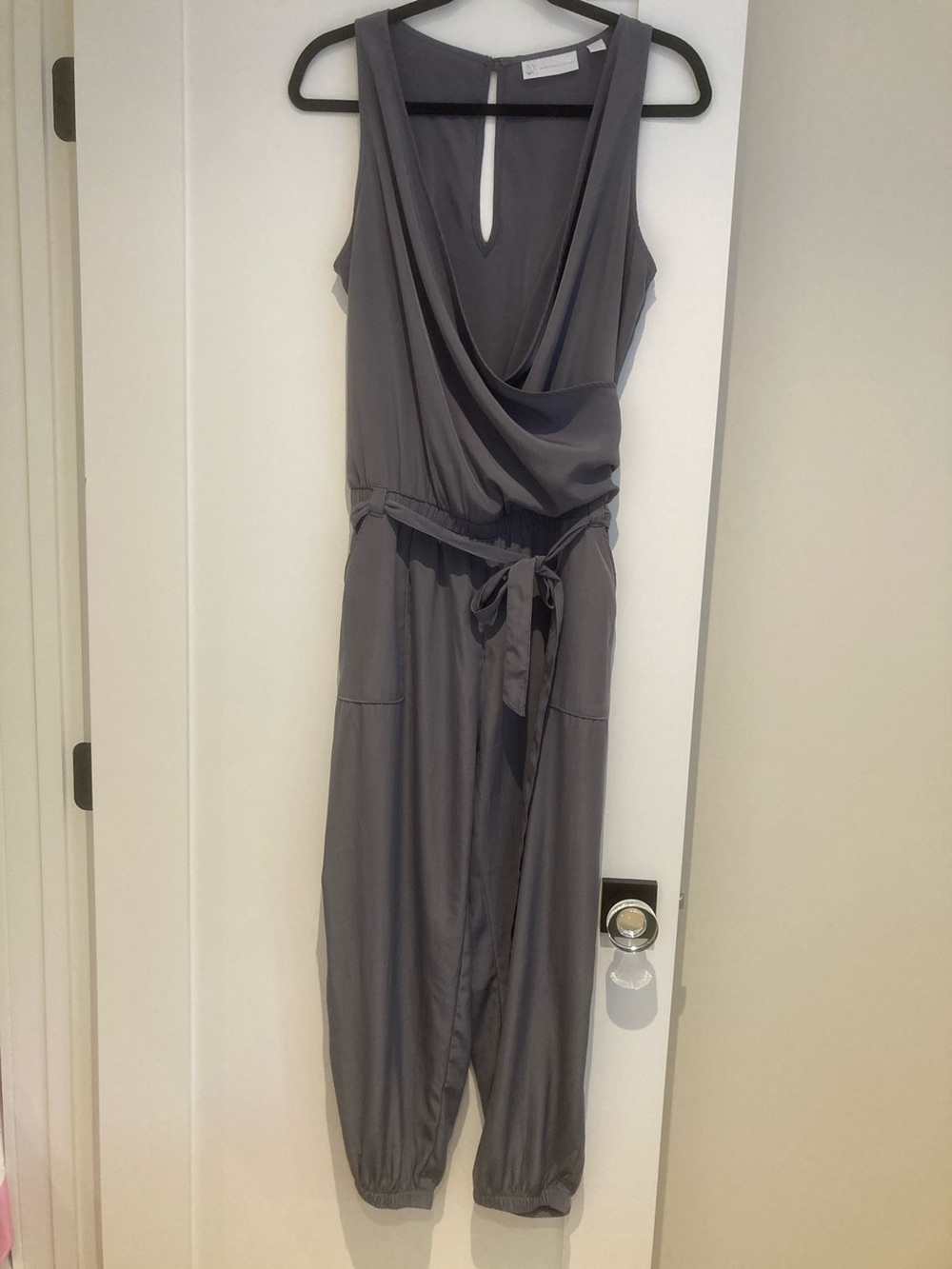 New York & Company Gray Sleeveless Draped Jumpsuit - Picture 4 of 7